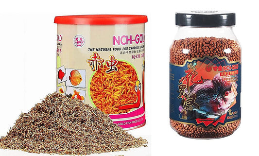 Inch Gold Blood Worms, 55 gms + Flowerhorn Food 400 gms COMBO
