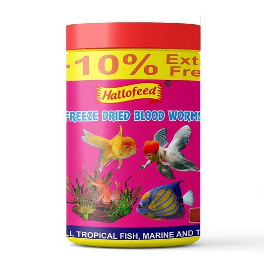 Hallofeed Freeze Dried Blood Worms| Premium Fish Food | High Protein Treat for Betta, Flowerhorn, Goldfish & Tropical Fish