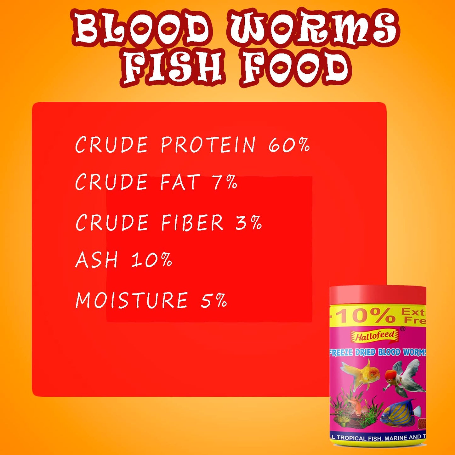 Hallofeed Freeze Dried Blood Worms| Premium Fish Food | High Protein Treat for Betta, Flowerhorn, Goldfish & Tropical Fish