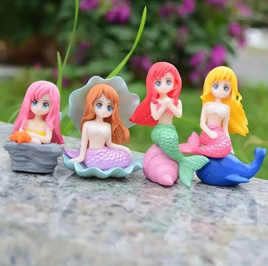 Plastic Mermaid Aquarium Toys (Pack of 4) | Colorful Fish Tank Decor for Kids & Aquariums